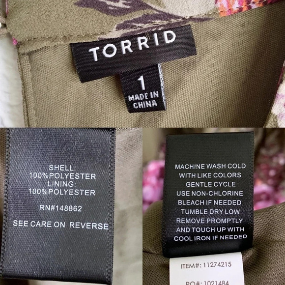 Torrid Floral Tiered Olive Chiffon Dress Sz 1 - Picture 6 of 6